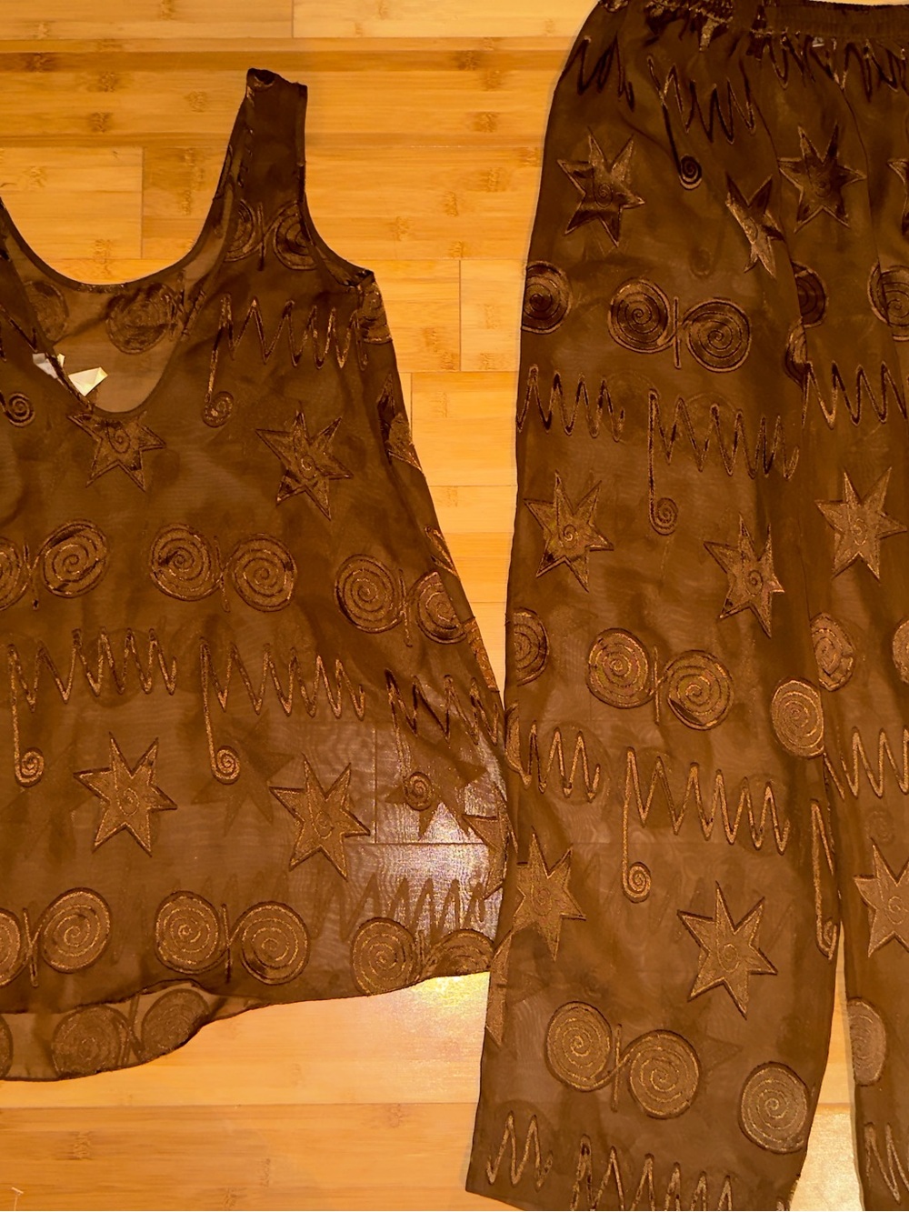 Victoria's Secret Sheer Embroidered Brown Two-Piece Set